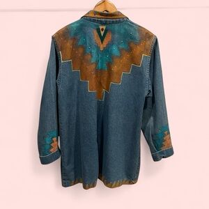 Vintage funky 80’s hand painted jeweled oversized southwestern boho denim blazer